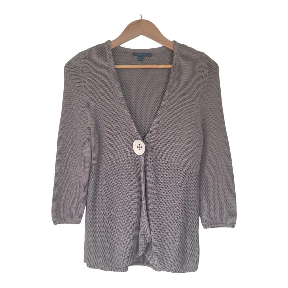 Boden Sweater Cardigan‎ V-Neck 1 Button 3/4 Sleeve Knitted Gray Women's US 14